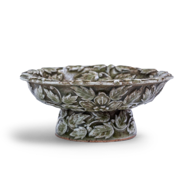 Picture of A Molded Yaozhou Olive Green Glazed High Foot Bowl with Flowers and Leaves Pattern