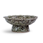 Picture of A Molded Yaozhou Olive Green Glazed High Foot Bowl with Flowers and Leaves Pattern