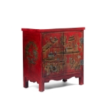 Picture of  Lacquered Red Cabinet with Hand-Painted Scenic Motifs and Calligraphy Interior