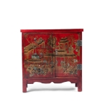 Picture of  Lacquered Red Cabinet with Hand-Painted Scenic Motifs and Calligraphy Interior