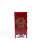 Picture of  Lacquered Red Cabinet with Hand-Painted Scenic Motifs and Calligraphy Interior