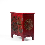 Picture of  Lacquered Red Cabinet with Hand-Painted Scenic Motifs and Calligraphy Interior