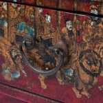 Picture of  Lacquered Red Cabinet with Hand-Painted Scenic Motifs and Calligraphy Interior