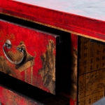 Picture of  Lacquered Red Cabinet with Hand-Painted Scenic Motifs and Calligraphy Interior