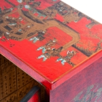 Picture of  Lacquered Red Cabinet with Hand-Painted Scenic Motifs and Calligraphy Interior
