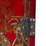 Picture of  Lacquered Red Cabinet with Hand-Painted Scenic Motifs and Calligraphy Interior