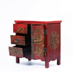 Picture of  Lacquered Red Cabinet with Hand-Painted Scenic Motifs and Calligraphy Interior