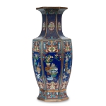 Picture of Hexagonal Cloisonné Vase with Floral and Geometric Motifs