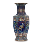 Picture of Hexagonal Cloisonné Vase with Floral and Geometric Motifs