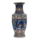 Picture of Hexagonal Cloisonné Vase with Floral and Geometric Motifs