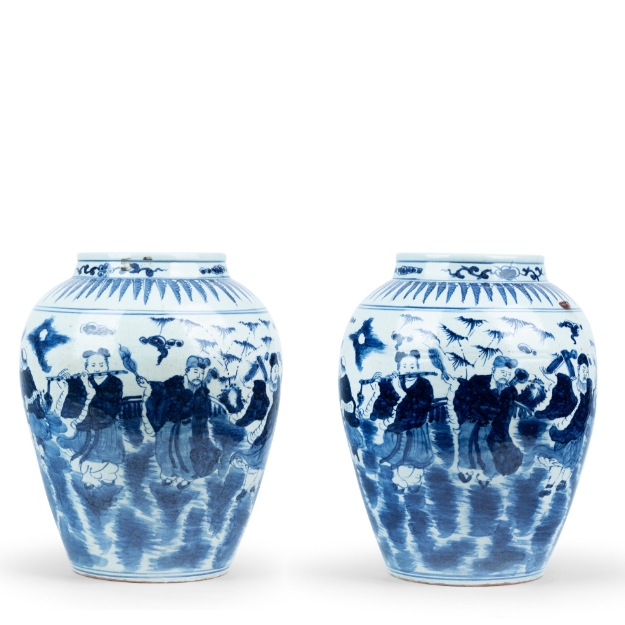 Picture of Pair of Qing Dynasty Blue and White Porcelain Jars