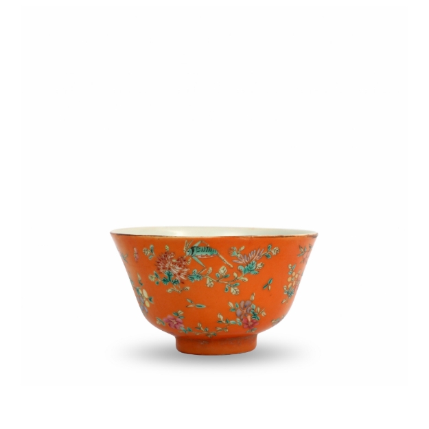Picture of Vibrant Orange Floral Porcelain Bowl