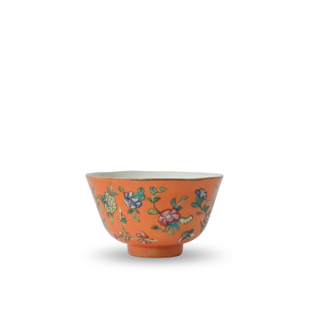 Picture of Orange Floral Porcelain Bowl