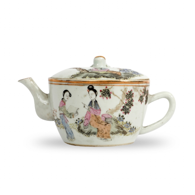 Picture of Famille Rose Scholarly Figures Under Blossoming Trees Teapot