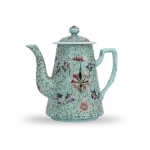 Picture of Turquoise-Ground Famille Rose Teapot with Floral Scrolls