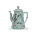Picture of Turquoise-Ground Famille Rose Teapot with Floral Scrolls