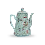 Picture of Turquoise-Ground Famille Rose Teapot with Floral Scrolls