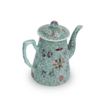 Picture of Turquoise-Ground Famille Rose Teapot with Floral Scrolls