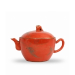 Picture of Chinese Red Glazed Teapot with Floral Engravings