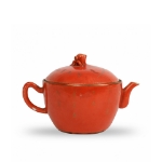 Picture of Chinese Red Glazed Teapot with Floral Engravings